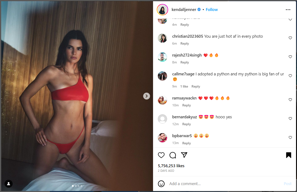 Kendall Jenner's latest Instagram Post Comment